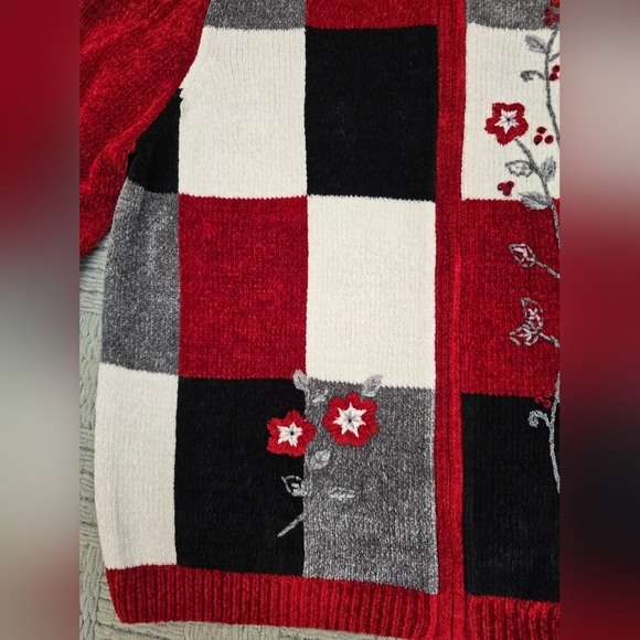 Alfred Dunner Womens Xl  Grandma Sweater Red  Full Zipper - Picture 7 of 9